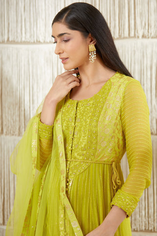 Shyam Narayan Prasad-Bright Green Embroidered Anarkali Set-INDIASPOPUP.COM