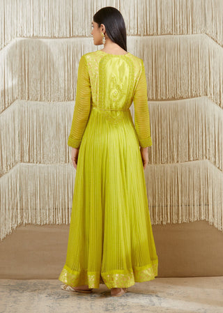 Shyam Narayan Prasad-Bright Green Embroidered Anarkali Set-INDIASPOPUP.COM