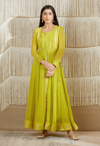 Shyam Narayan Prasad-Bright Green Embroidered Anarkali Set-INDIASPOPUP.COM