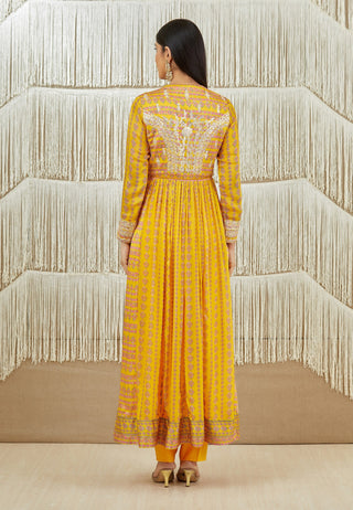 Shyam Narayan Prasad-Mustard Yellow Embroidered Anarkali Set-INDIASPOPUP.COM
