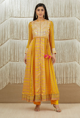 Shyam Narayan Prasad-Mustard Yellow Embroidered Anarkali Set-INDIASPOPUP.COM