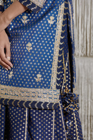 Shyam Narayan Prasad-Navy Blue Embroidered Kurta Skirt Set-INDIASPOPUP.COM