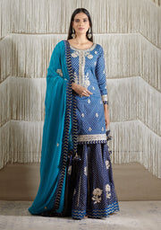 Shyam Narayan Prasad-Navy Blue Embroidered Kurta Skirt Set-INDIASPOPUP.COM