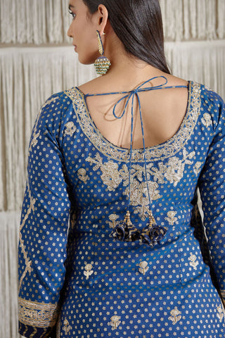 Shyam Narayan Prasad-Navy Blue Embroidered Kurta Skirt Set-INDIASPOPUP.COM