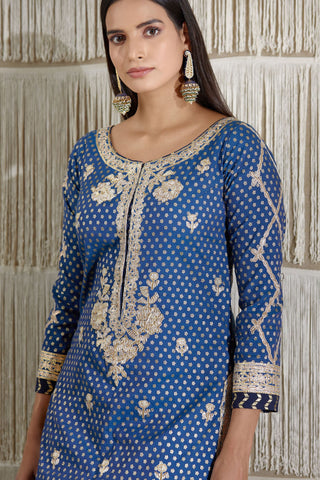 Shyam Narayan Prasad-Navy Blue Embroidered Kurta Skirt Set-INDIASPOPUP.COM