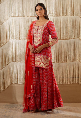 Shyam Narayan Prasad-Red Embroidered Sharara Set-INDIASPOPUP.COM
