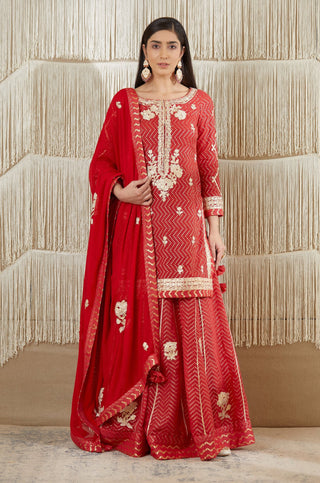 Shyam Narayan Prasad-Red Maroon Embroidered Sharara Set-INDIASPOPUP.COM