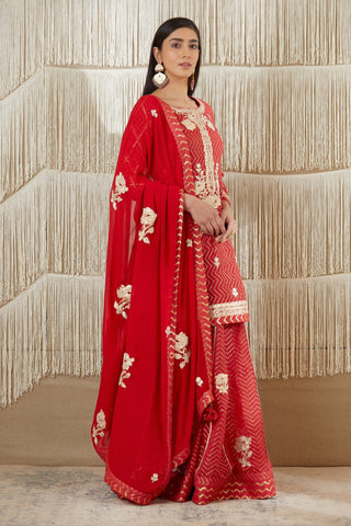 Shyam Narayan Prasad-Red Maroon Embroidered Sharara Set-INDIASPOPUP.COM