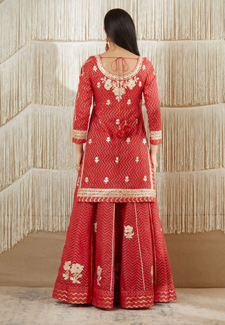 Shyam Narayan Prasad-Red Maroon Embroidered Sharara Set-INDIASPOPUP.COM