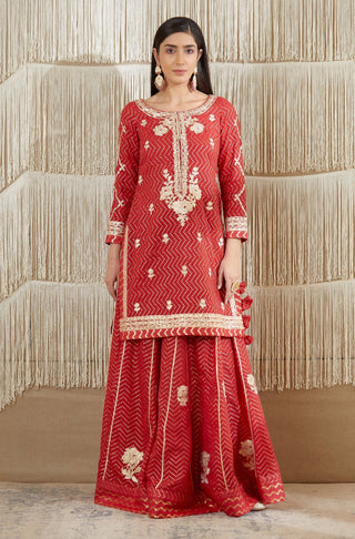 Shyam Narayan Prasad-Red Maroon Embroidered Sharara Set-INDIASPOPUP.COM