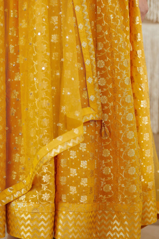 Shyam Narayan Prasad-Mustard Embroidered Anarkali Set-INDIASPOPUP.COM