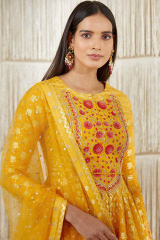 Shyam Narayan Prasad-Mustard Embroidered Anarkali Set-INDIASPOPUP.COM