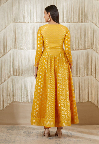 Shyam Narayan Prasad-Mustard Embroidered Anarkali Set-INDIASPOPUP.COM