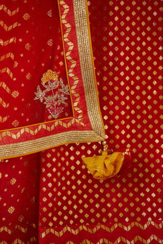 Shyam Narayan Prasad-Red Zardozi Embroidered Lehenga Set-INDIASPOPUP.COM