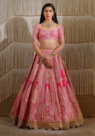 Shyam Narayan Prasad-Coral Pink Embroidered Lehenga Set-INDIASPOPUP.COM