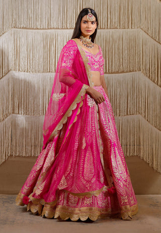Shyam Narayan Prasad-Pink Gota Embroidered Lehenga Set-INDIASPOPUP.COM