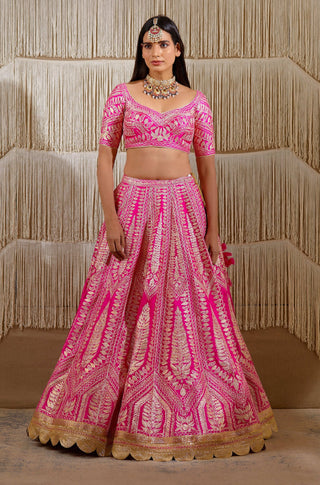 Shyam Narayan Prasad-Pink Gota Embroidered Lehenga Set-INDIASPOPUP.COM