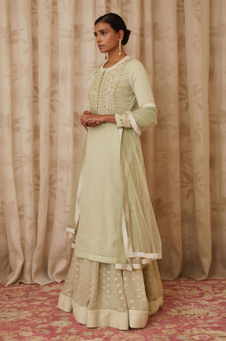 Shyam Narayan Prasad-Green Embroidered Kurta With Skirt Set-INDIASPOPUP.COM