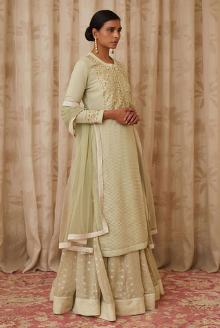 Shyam Narayan Prasad-Green Embroidered Kurta With Skirt Set-INDIASPOPUP.COM