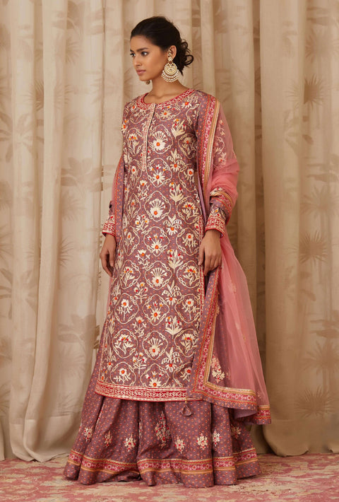 Shyam Narayan Prasad-Purple Embroidered Kurta Skirt Set-INDIASPOPUP.COM