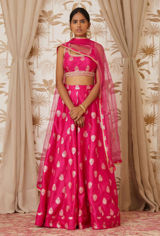 Shyam Narayan Prasad-Pink Brocade Silk Lehenga Set-INDIASPOPUP.COM
