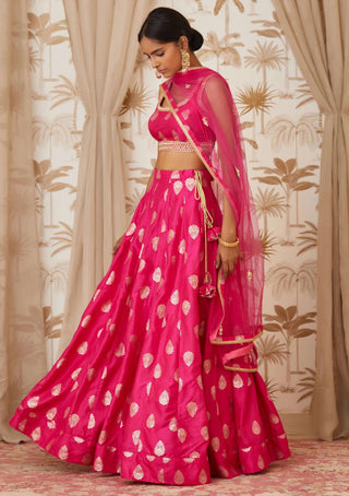 Shyam Narayan Prasad-Pink Brocade Silk Lehenga Set-INDIASPOPUP.COM