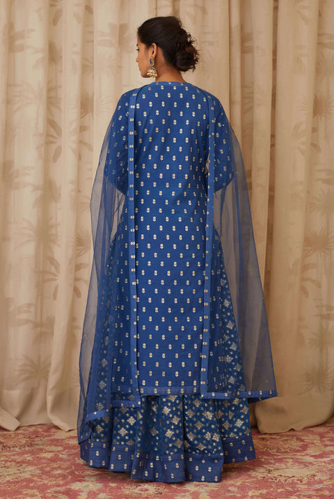 Shyam Narayan Prasad-Blue Brocade Kurta Skirt Set-INDIASPOPUP.COM
