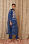 Shyam Narayan Prasad-Blue Brocade Kurta Set-INDIASPOPUP.COM