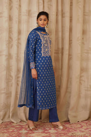 Shyam Narayan Prasad-Blue Brocade Kurta Set-INDIASPOPUP.COM