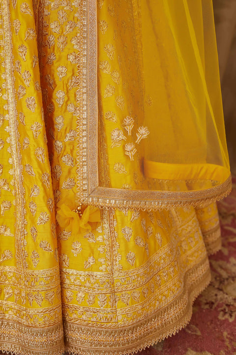 Shyam Narayan Prasad-Yellow Embroidered Lehenga Set-INDIASPOPUP.COM