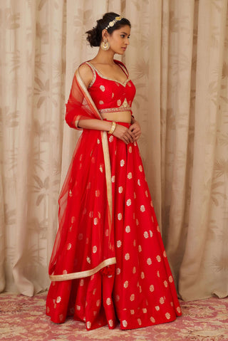 Shyam Narayan Prasad-Red Embroidered Lehenga Set-INDIASPOPUP.COM