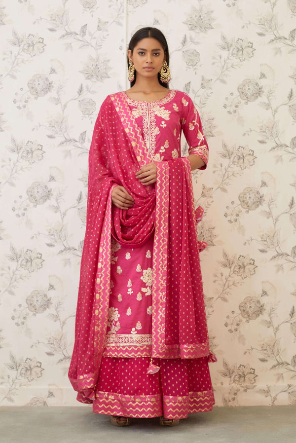 Shyam Narayan Prasad-Pink Embroidered Brocade Kurta Set-INDIASPOPUP.COM