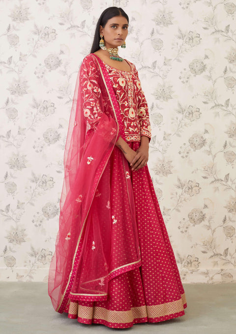 Shyam Narayan Prasad-Pink Embroidered Brocade Lehenga Set-INDIASPOPUP.COM