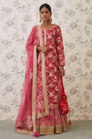 Shyam Narayan Prasad-Pink Embroidered Kurta Skirt Set-INDIASPOPUP.COM