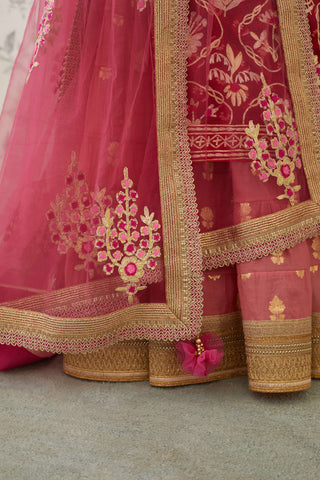 Shyam Narayan Prasad-Pink Embroidered Kurta Skirt Set-INDIASPOPUP.COM