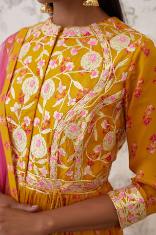 Shyam Narayan Prasad-Yellow Pink Embroidered Anarkali Set-INDIASPOPUP.COM