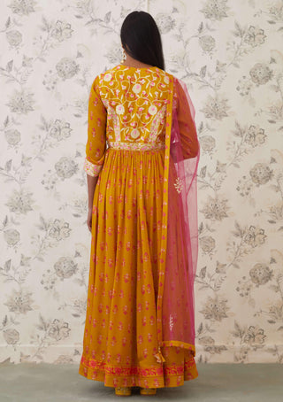 Shyam Narayan Prasad-Yellow Pink Embroidered Anarkali Set-INDIASPOPUP.COM