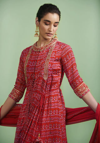 Shyam Narayan Prasad-Red Printed Anarkali Set-INDIASPOPUP.COM