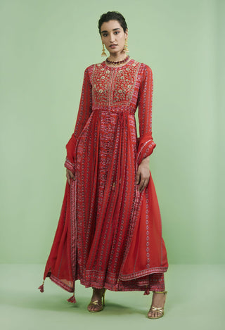 Shyam Narayan Prasad-Red Embroidered Anarkali Set-INDIASPOPUP.COM