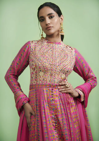 Shyam Narayan Prasad-Pink Gota Embroidered Anarkali Set-INDIASPOPUP.COM