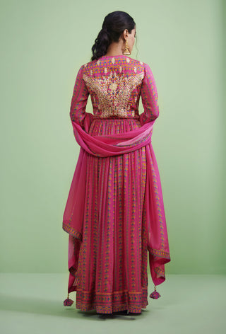 Shyam Narayan Prasad-Pink Gota Embroidered Anarkali Set-INDIASPOPUP.COM