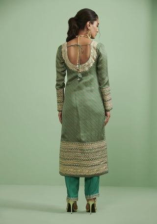 Shyam Narayan Prasad-Green Embroidered Kurti Set-INDIASPOPUP.COM