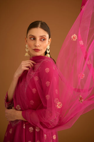 Shyam Narayan Prasad-Fuchsia Pink Embroidered Sharara Set-INDIASPOPUP.COM
