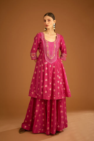 Shyam Narayan Prasad-Fuchsia Pink Embroidered Sharara Set-INDIASPOPUP.COM