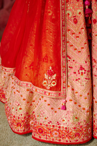 Shyam Narayan Prasad-Pink Orange Embroidered Lehenga Set-INDIASPOPUP.COM