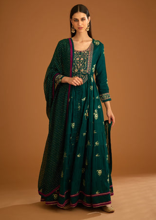 Shyam Narayan Prasad-Green Zardozi Embroidered Anarkali Set-INDIASPOPUP.COM
