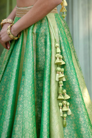 Shyam Narayan Prasad-Green Zardozi Embroidered Lehenga Set-INDIASPOPUP.COM