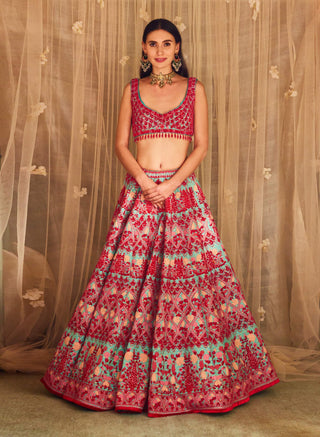 Shyam Narayan Prasad-Blue Pink Embroidered Lehenga Set-INDIASPOPUP.COM