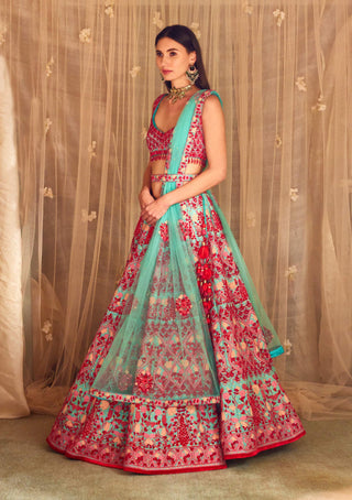 Shyam Narayan Prasad-Blue Pink Embroidered Lehenga Set-INDIASPOPUP.COM