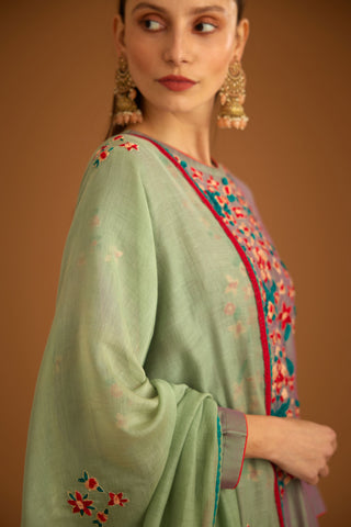 Shyam Narayan Prasad-Grey Green Chanderi Embroidered Kurta Set-INDIASPOPUP.COM